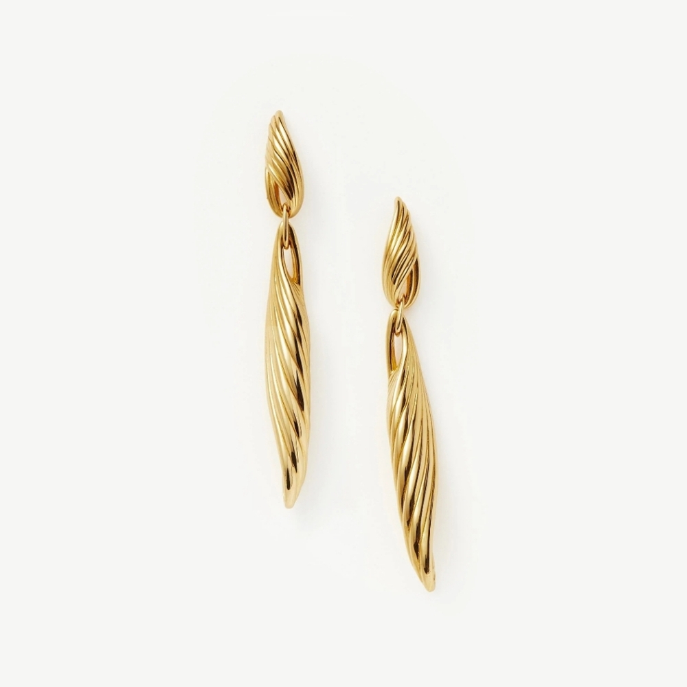 MISSOMA WAVY RIDGE DOUBLE DROP EARRINGS 28k Gold-Plated New